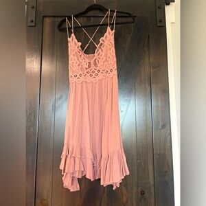 Free People Adella Pink Lace Trim Dress